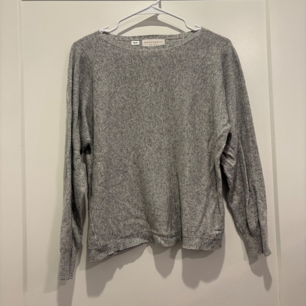 Bianco & Blu Italy Gray Cashmere Silk Wool Blend Crewneck Sweater Mens XL
